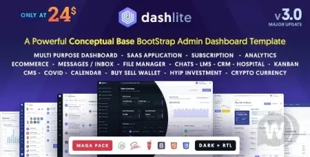 Скачать DashLite v3.0.0 - шаблон адаптивной панели администратора Bootstrap