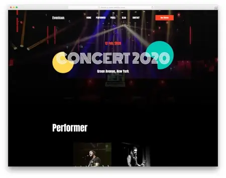 Eventcon - шаблон сайта для освещения музыкальных событий бесплатно