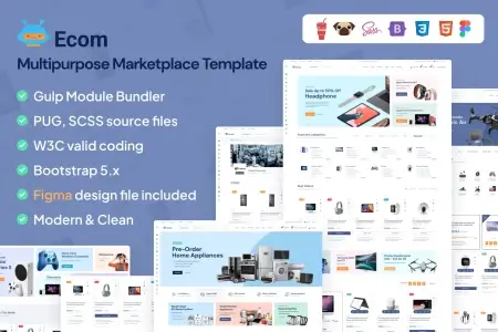 Скачать Ecom - шаблон торговой площадки + RTL + панель управления
