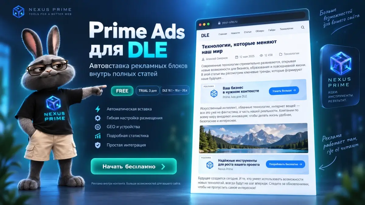 Скачать PRIME ADS 2.3.0 — автоматическая вставка рекламы в статьи DLE